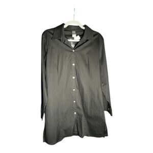 NWT Comfy USA Made Black Button Up Minimalist Shirt Dress Sz L Stretch Cotton